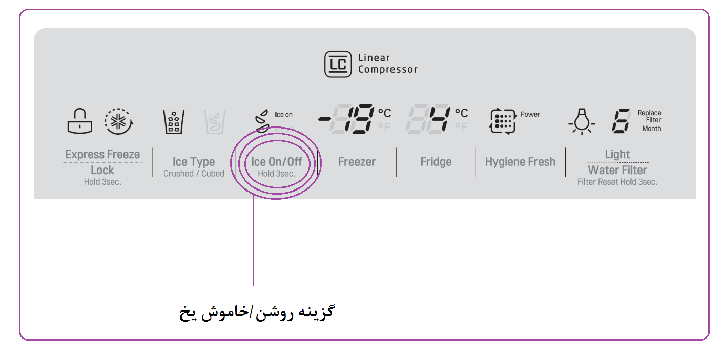 نحوه فعال و غیر فعال نمودن یخساز یخچال ساید ال جی ICE ON/OFF 